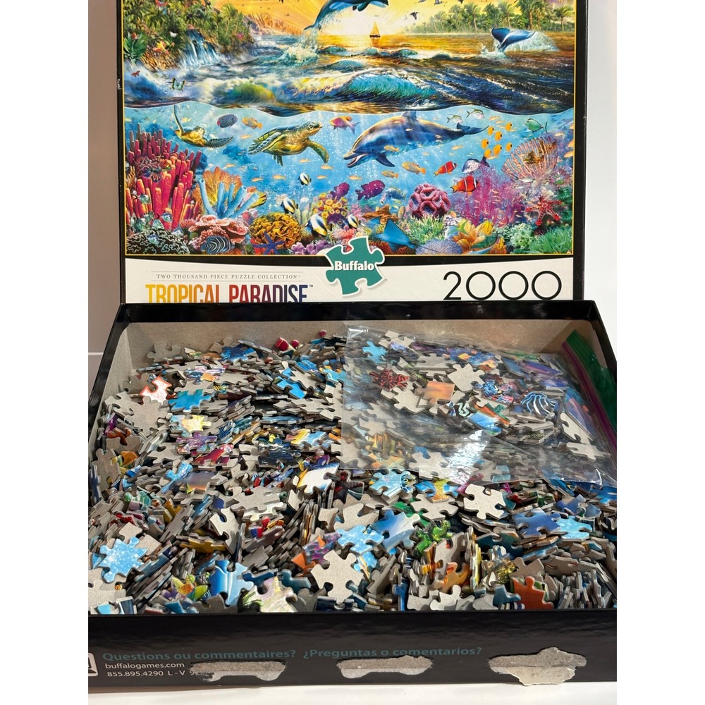 Buffalo Games Tropical Paradise 2000 Piece Jigsaw Puzzle Ocean Dolphin Rainbow - Picture 2 of 4